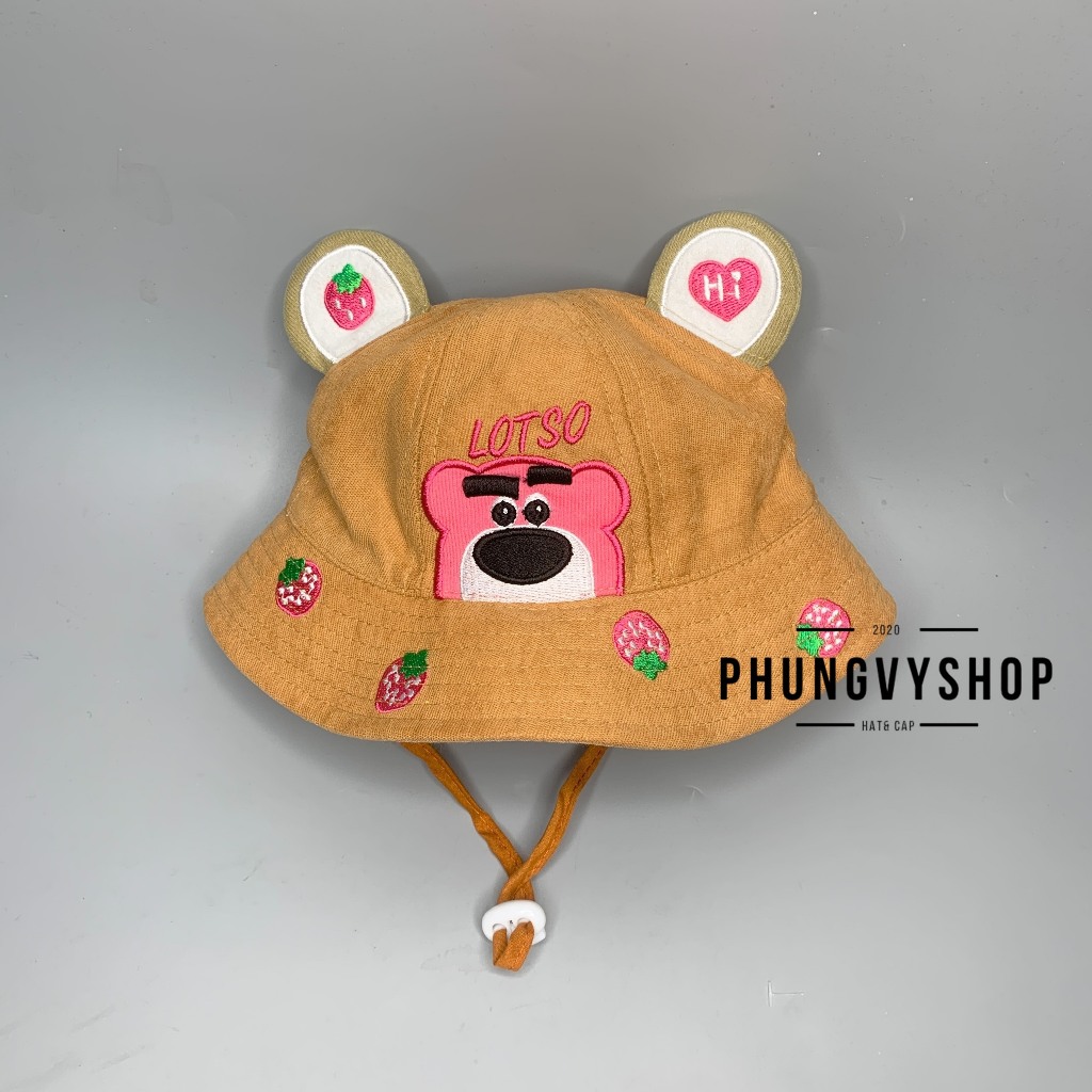 (SALE) VĐ 47cm/Dưới 12 tháng. Mũ bucket tai bèo vành bé trẻ em phungvyshop-Nón BO nhí nhung GẤU DÂU LOTSO CHÂN MÀY