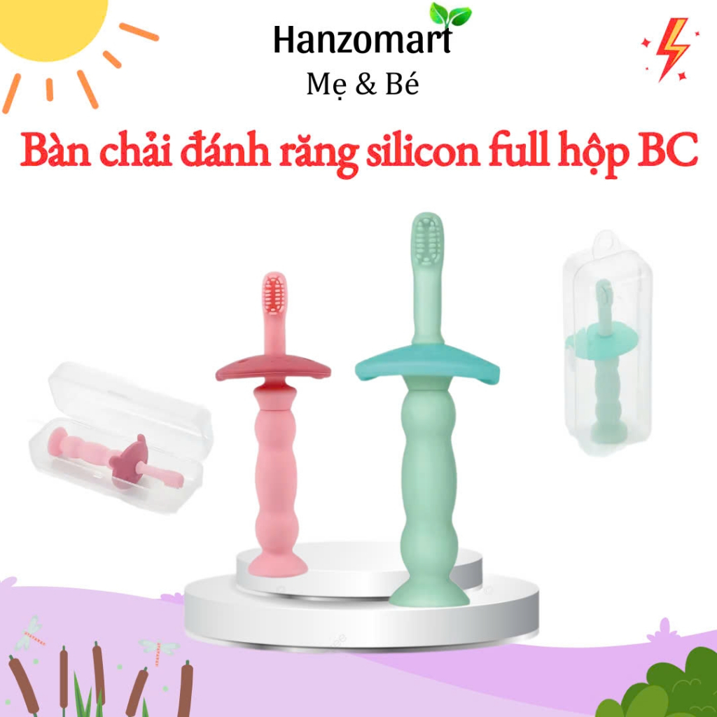 Bàn chải tập đánh răng và matxa nướu silicon cho bé kèm hộp