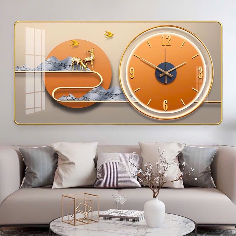 Đồng Hồ Treo Tường " HUƠU PHÚ QUÝ TÀI LỘC " Tráng Gường In UV 5D Cao Cấp, Tranh treo decor, đồng hồ kim trôi