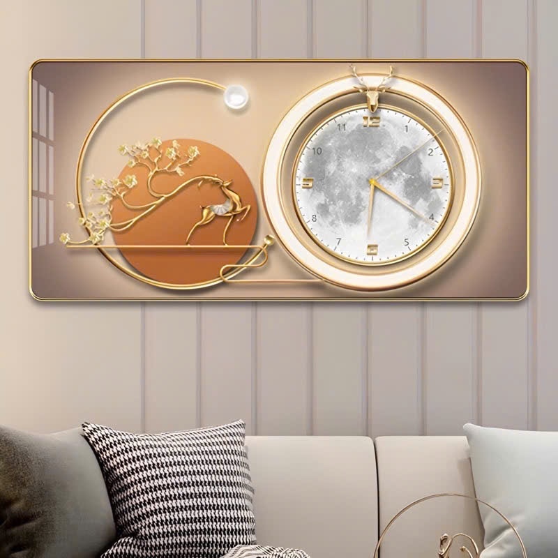 Đồng Hồ Treo Tường " HUƠU PHÚ QUÝ TÀI LỘC " Tráng Gường In UV 5D Cao Cấp, Tranh treo decor, đồng hồ kim trôi
