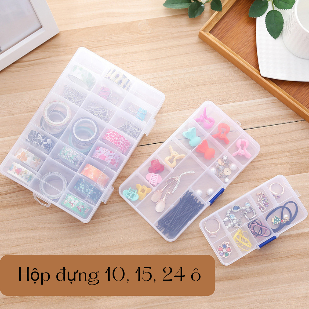 Hộp nhựa 10, 15, 24 ô hộp đựng đồ trang sức, phụ kiện