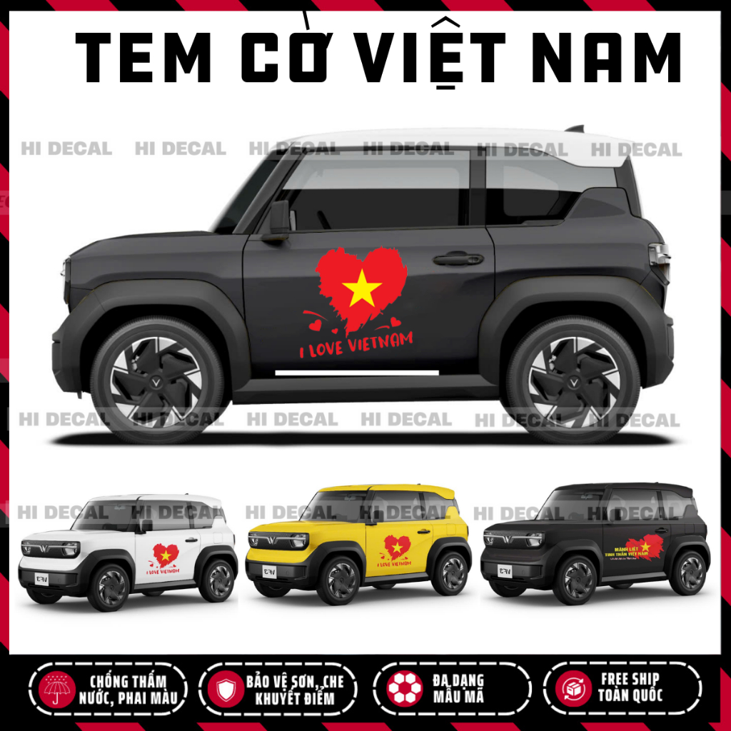 Tem 30/04, Tem Lá Cờ VIỆT NAM, Tôi Yêu Việt Nam dán ô tô, logo stick trang trí decal cao cấp, chống thấm nước