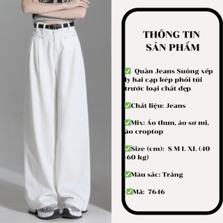 Quần jeans suông xếp ly hai cạp kép phối túi trước loại chất đẹp Jean7646