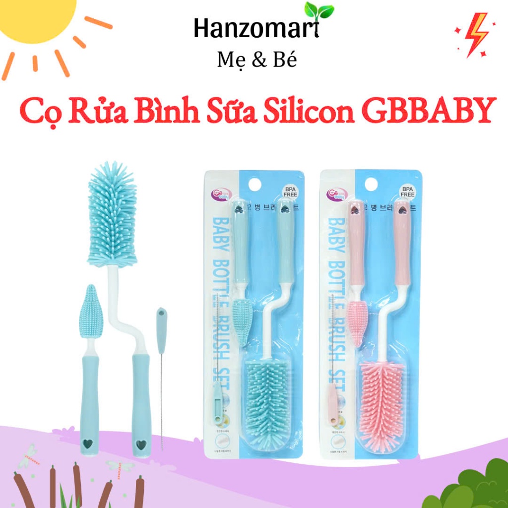 Dụng cụ rửa cọ bình sữa silicon GB baby 2 món - hanzomart