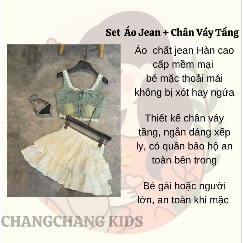 Set áo jean chân váy ren cho mẹ và bé gái 12-55kg , sét đồ cá tính , đồ cặp cho mẹ và bé gái