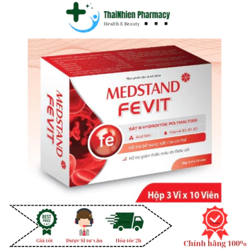 Medstand Fevit - Bổ sung sắt và Acid Folic cho bà bầu, viên bổ máu cho phụ nữ mang thai, sau sinh (Hộp 30 viên)