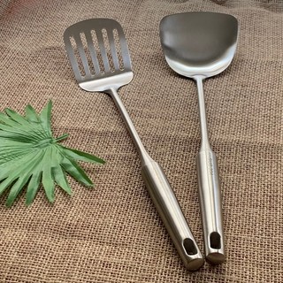 Muôi & Sạn Nấu Bếp Inox 304 -Vá Múc Xẻng Xào Chiên Cán Tròn Dài 37cm Tiện Lợi, Chắc Chắn