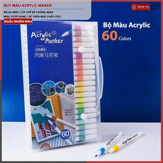Hộp 24/ 60 Bút Màu Acrylic Marker Cao Cấp Màu Vẽ Sơn Chống Nước Bộ Cọ Vẽ Trên Mọi Chất Liệu Bề Mặt