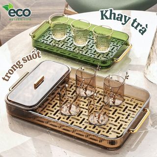 Khay trà, khay úp ly cốc trong suốt 2 lớp ECO kèm hộp lưu trữ đựng trà, cafe có tay cầm đa năng