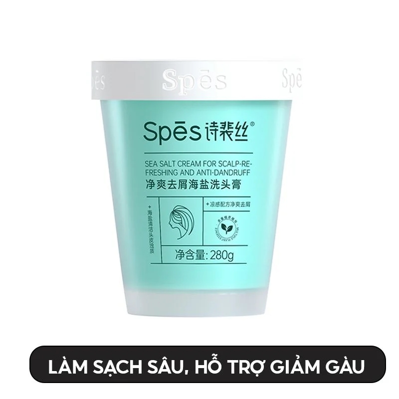Dầu Gội Tẩy Tế Bào Chết Muối Biển Làm Sạch Sâu, Hỗ trợ Giảm Gàu, Tóc Bồng  Bềnh SPES Sea Salt Cream For Scalp 280g