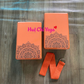 Combo 2 gạch cam in hoa văn 220g, 1 dây cotton họa tiết 1,83m hỗ trợ tập Yoga