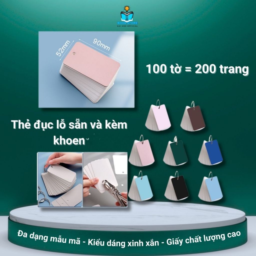 Ảnh Thẻ flashcard trắng CAO CẤP siêu dày tặng bìa 4D kèm khoen - Tiện Lợi, Nhỏ Gọn và Đa Dạng Màu Sắc 1