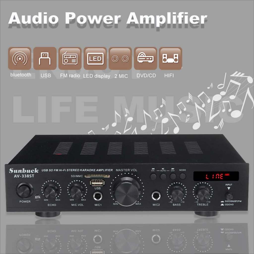 Amply Sunbuck AV 338ST Amply karaoke bluetooth công suất cao 300W HIFI kỹ thuật số âm thanh stereo loa vali 5 kênh