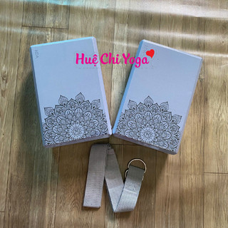 Combo 2 gạch in hoa văn 320g, 1 dây cotton họa tiết 1,83m hỗ trợ tập Yoga