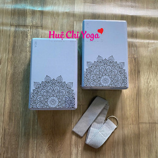 Combo 2 gạch in hoa văn 320g, 1 dây cotton họa tiết 1,83m hỗ trợ tập Yoga