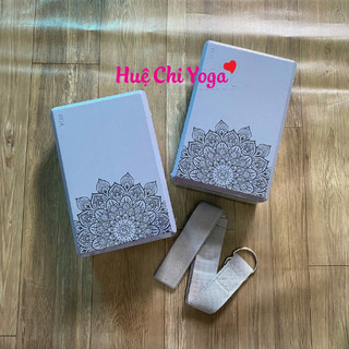Combo 2 gạch in hoa văn 320g, 1 dây cotton họa tiết 1,83m hỗ trợ tập Yoga