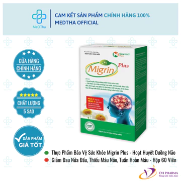 Thực Phẩm Bảo Vệ Sức Khỏe Migrin Plus - Hoạt Huyết Dưỡng Não, Giảm Đau Nửa Đầu, Thiếu Máu Não, Tuần Hoàn Máu (60 Viên)