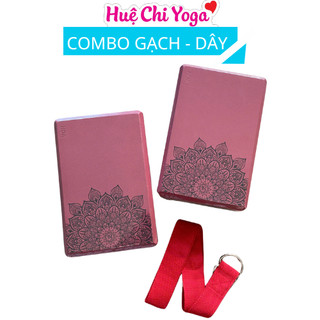 Combo 2 gạch in hoa văn 320g, 1 dây cotton họa tiết 1,83m hỗ trợ tập Yoga