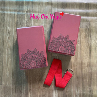 Combo 2 gạch in hoa văn 320g, 1 dây cotton họa tiết 1,83m hỗ trợ tập Yoga