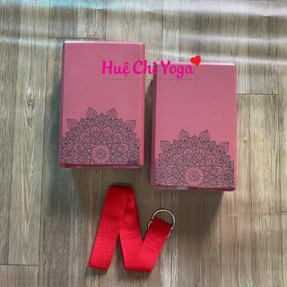 Combo 2 gạch in hoa văn 320g, 1 dây cotton họa tiết 1,83m hỗ trợ tập Yoga