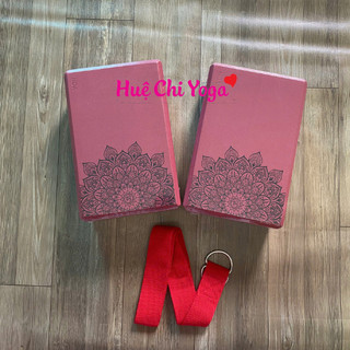 Combo 2 gạch in hoa văn 320g, 1 dây cotton họa tiết 1,83m hỗ trợ tập Yoga