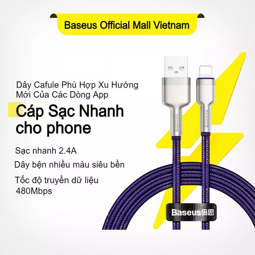 Dây Cáp Sạc USB Sang Lighting 2.4A Nhanh Baseus Cho Phone/Ipad Từ USB Sang Phone 2.4A