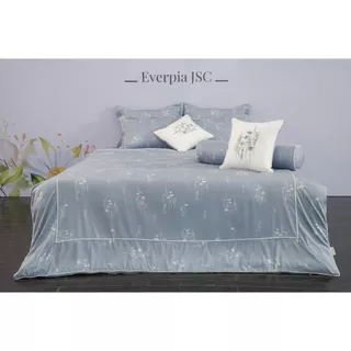 Mẫu Drap chăn ga Everon EPM 22075 màu ghi in hoa nhí vải modal