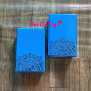 Combo 2 gạch xanh dương in hoa văn 220g, 1 dây cotton họa tiết 1,83m hỗ trợ tập Yoga
