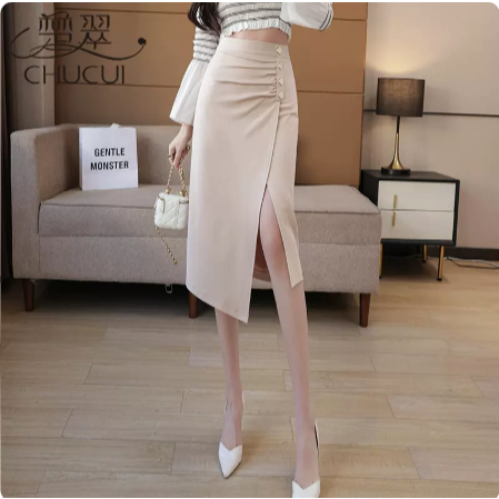 chân váy bút chì phối cúc chất tuyết mưa 70cm