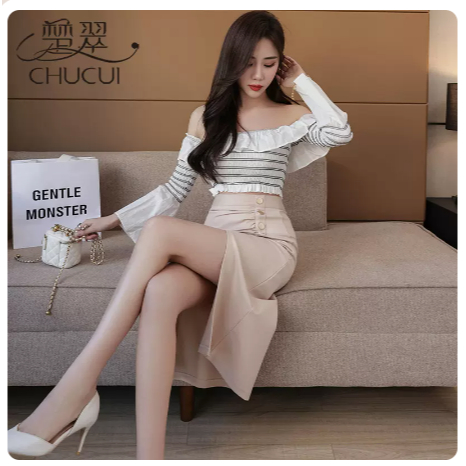 chân váy bút chì phối cúc chất tuyết mưa 70cm