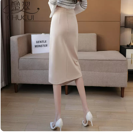 chân váy bút chì phối cúc chất tuyết mưa 70cm