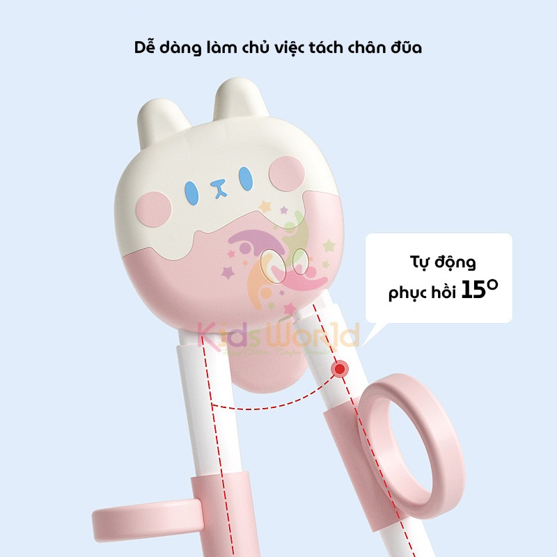 Ảnh Bộ thìa nĩa đũa tập ăn cho bé KidsWorld hình thỏ đũa tập gắp xỏ ngón chống trượt cho bé ăn dặm 4