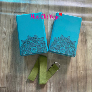 Combo 2 gạch in hoa văn 320g, 1 dây cotton họa tiết 1,83m hỗ trợ tập Yoga