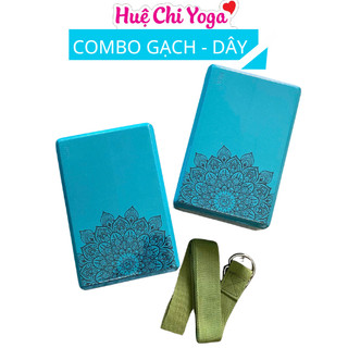 Combo 2 gạch in hoa văn 320g, 1 dây cotton họa tiết 1,83m hỗ trợ tập Yoga