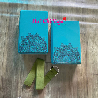 Combo 2 gạch in hoa văn 320g, 1 dây cotton họa tiết 1,83m hỗ trợ tập Yoga