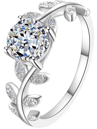 S925 Bạc Moissanite Nhẫn Nhánh Nguyệt Quế Có Thể Điều Chỉnh Kích Thước Nữ Tặng S35