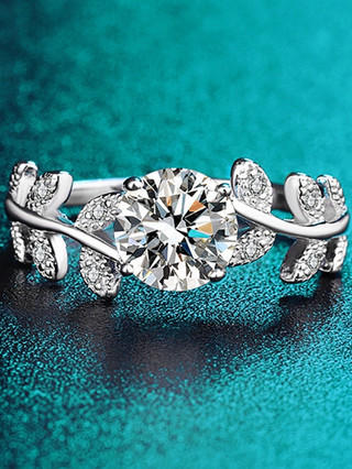 S925 Bạc Moissanite Nhẫn Nhánh Nguyệt Quế Có Thể Điều Chỉnh Kích Thước Nữ Tặng S35