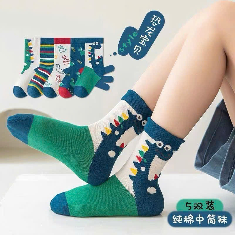SÉT 5 ĐÔI TẤT KHUNG LONG KẺ XANH TE60