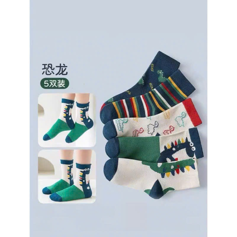 SÉT 5 ĐÔI TẤT KHUNG LONG KẺ XANH TE60