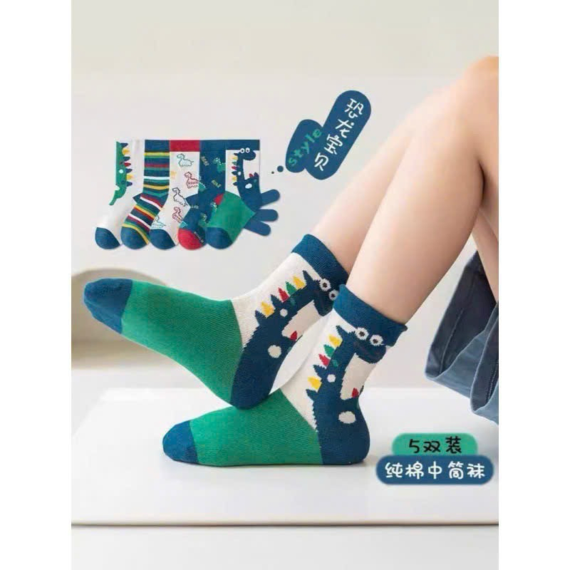 SÉT 5 ĐÔI TẤT KHUNG LONG KẺ XANH TE60