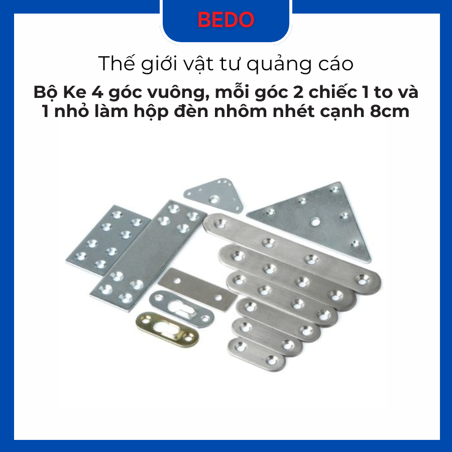 Bộ ke góc vuông nhôm 8cm BEDO cố định hộp đèn, khung nhôm định hình, tăng độ cứng, chống xê dịch