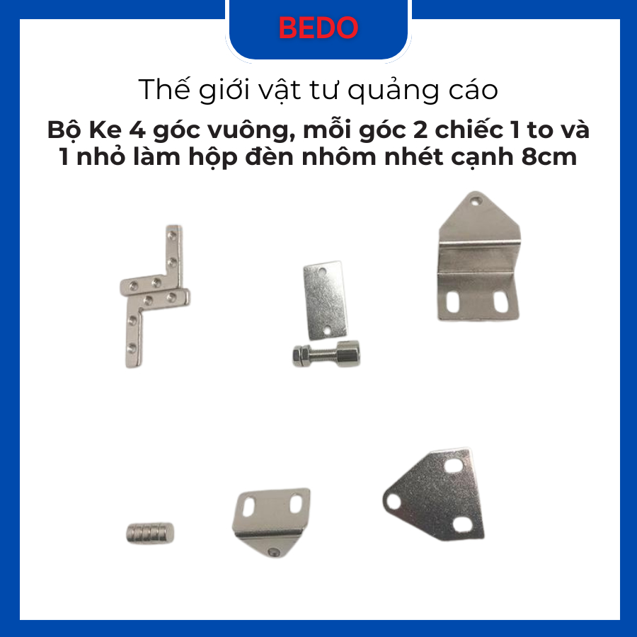Bộ ke góc vuông nhôm 8cm BEDO cố định hộp đèn, khung nhôm định hình, tăng độ cứng, chống xê dịch