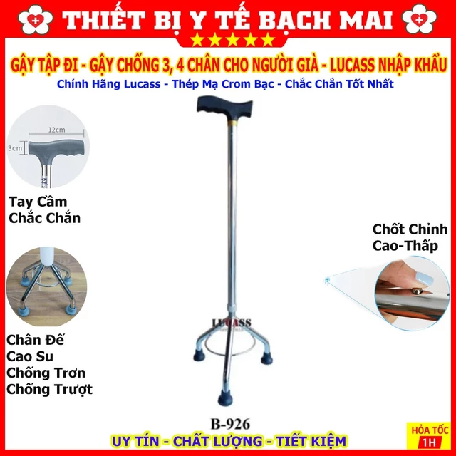 Gậy Tập Đi 3, 4 Chân Lucass - Gậy Chống Người Già [Chỉnh Cao Thấp Được]