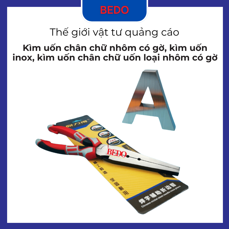 Kìm uốn gáy nhôm có gờ BEDO - Dụng cụ làm chữ nổi quảng cáo, uốn chân chữ nhôm, inox cao cấp tiết kiệm sức lực