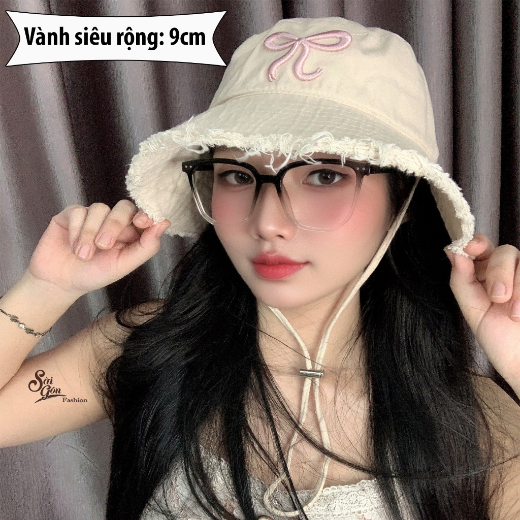 Mũ Bucket Tua Rua Nơ Vành Rộng Chống nắng Form Unisex Nam Nữ