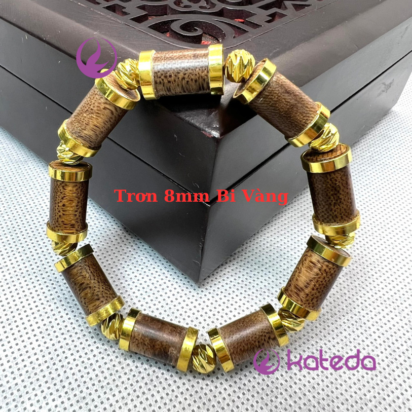 Vòng Tay KATEDA Trầm Hương Bọc Charm Phúc Lộc Thọ đồng thau mạ vàng bền màu Tặng Hộp Gấm Sang Trọng
