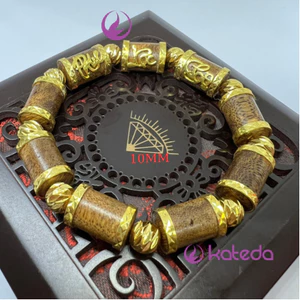 Vòng Tay KATEDA Trầm Hương Bọc Charm Phúc Lộc Thọ đồng thau mạ vàng bền màu Tặng Hộp Gấm Sang Trọng