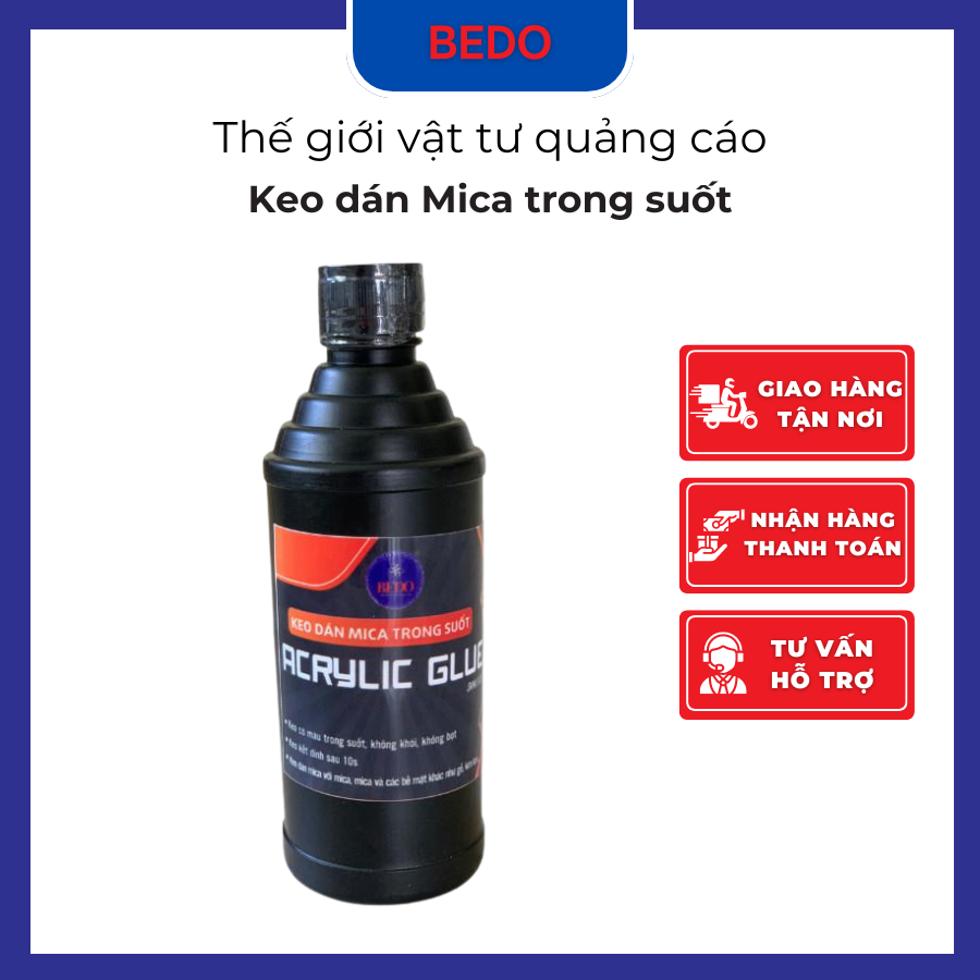 Keo dán Mica BEDO 500ml - Keo dán acrylic glue siêu trong, không loang lổ, chuyên dùng làm hộp, kệ mica cao cấp