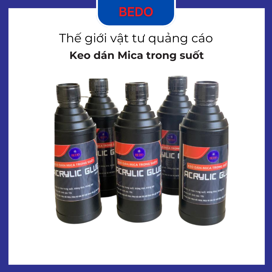 Keo dán Mica BEDO 500ml - Keo dán acrylic glue siêu trong, không loang lổ, chuyên dùng làm hộp, kệ mica cao cấp