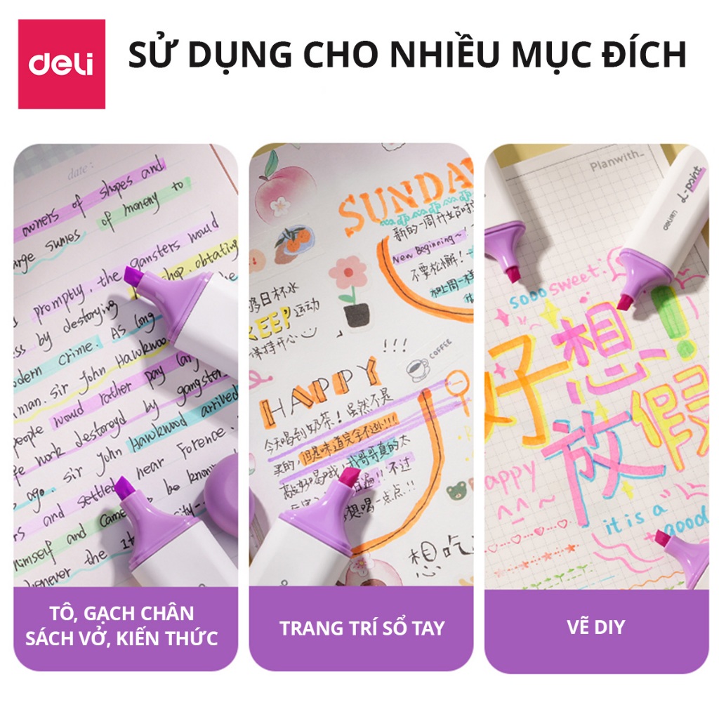 Bút Highlight Deli Nhiều Màu Đánh Dấu Nhớ Dòng Dạ Quang Deli Màu Pastel Phù Hợp Cho Học Sinh Văn Phòng Tiện Dụng